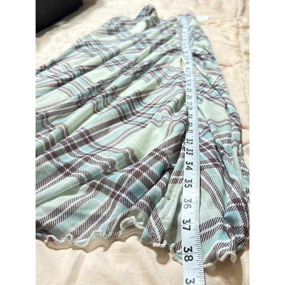 Altar'd State Plaid Maxi Skirt M Green Multi Flowy Side Slit - Picture 8 of 9